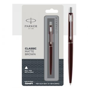 Parker classic matte brown ball pen with chrome trim