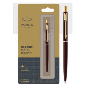 Parker classic matte brown ball pen with gold trim