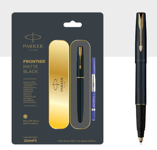 Parker Frontier Matte Black Roller Ball Pen With Gold Trim Authorized Wholesaler Retailer Bulk Order Supplier Dealers in Kerala South India
