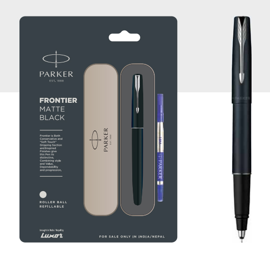 Parker Frontier Matte Black Roller Ball Pen With Stainless Trim Authorized Wholesaler Retailer Bulk Order Supplier Dealers in Kerala South India