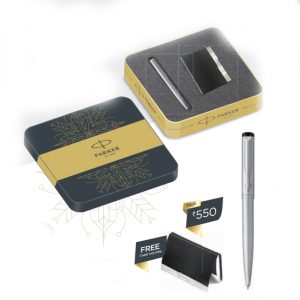 Parker Vector Stainless Steel Ball Pen CT with free Card Holder