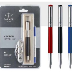 Parker vector metallix roller ball pen with stainless steel trim + Swiss knife keychain