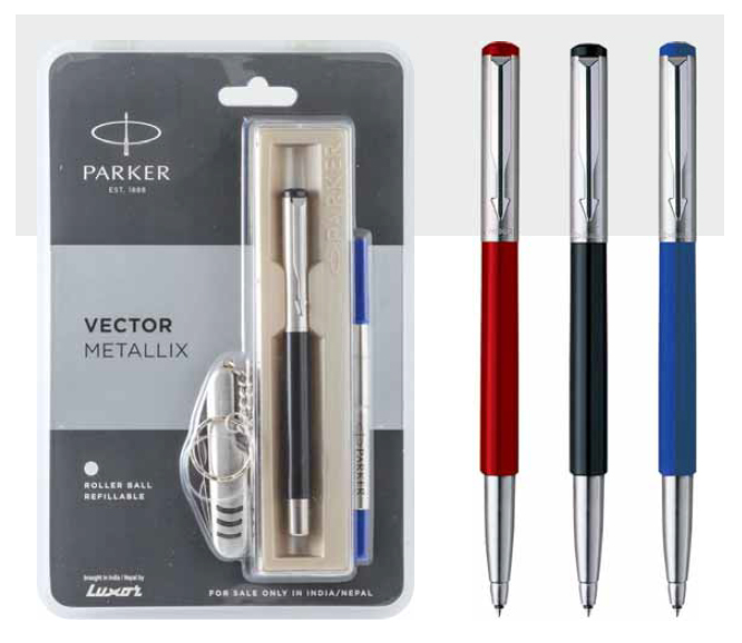 Free Refill Parker Vector Mettalix Roller Ballpoint Pen RED Stainless steel 