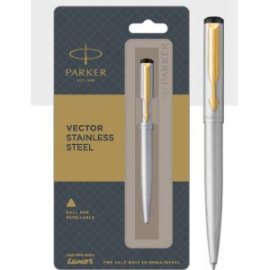 Parker vector stainless steel ball pen with gold trim