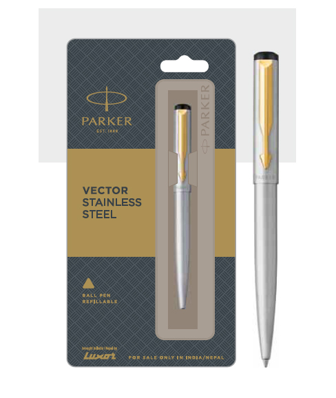 Parker Vector Stainless Steel Ball Pen With Gold Trim Authorized Distributor Wholesaler Retailer Bulk Order Buy Shop Online Supplier Dealers In Kerala South India