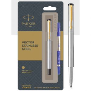 Parker Vector Stainless Steel Roller Ball Pen With Gold Trim