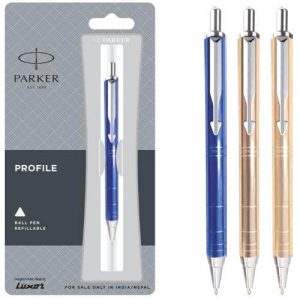 Blue Beige Parker Profile Ball Pen with Stainless Steel Trim