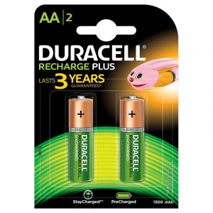 Duracell Recharge Plus | AA2-1300MAH | Green Rechargeable AA Batteries 1300 MAH with Duralock | Pack of 2 Pieces | SKU: 5000172 | Buy Bulk Online
